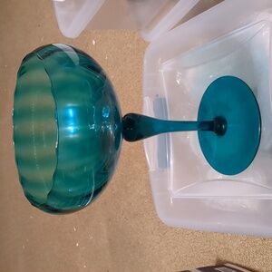 Empoli Teal Glass Stemmed Vase/Bowl
